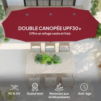Outsunny Parasol de jardin extérieur, parasol double rectangulaire 4 x 2,2 x 2,3m avec ouverture fermeture manivelle rouge vineux(m-4)