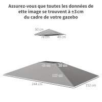 Outsunny Toit de rechange pour tonnelle de barbecue 2,4 x 1,5 m auvent de remplacement pour abri barbecue 2 niveaux gris clair(m-7)