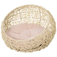 PawHut Panier chat lit chat cosy grand confort dim. Ø 56 x 35H cm coussin moelleux inclus PVC imitation rotin beige(m-1)