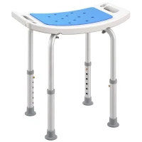 HOMCOM Siège de Douche réglable en Hauteur Tabouret de Douche Ergonomique Pieds antidérapants Charge Max. 135 Kg alu HDPE Blanc Bleu(m-12)