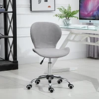 HOMCOM Tabouret à roulette chaise de bureau design contemporain hauteur réglable pivotant 360° piètement chromé velours gris(m-10)
