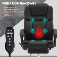 Vinsetto Verstellbarer Bürostuhl mit 6 Massagepunkten, Wärmefunktion, Fußstütze, Kunstleder, Schwarz(m-4)