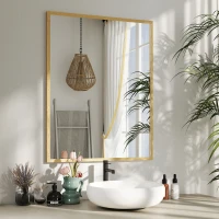 HOMCOM Miroir mural rectangulaire 90 x 70 cm, cadre en bois, idéal pour la salle de bain, salon ou chambre, naturel(m-10)