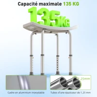 HOMCOM Siège de Douche réglable en Hauteur Tabouret de Douche Ergonomique Pieds antidérapants Charge Max. 135 Kg alu HDPE Blanc Bleu(m-4)