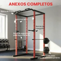SPORTNOW Jaula de Potência Rack de Agachamentos com Barra de Elevações Estação de Paralelas Ajustável para Casa Ginásio Carga 460 kg(m-6)
