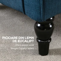 HOMCOM Fotoliu pentru Living în Stil Francez cu Șezut Confortabil și Perne, Catifea, 74x86x102 cm, Albastru(m-7)