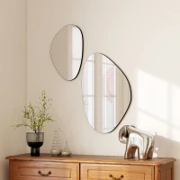 HOMCOM Lot de 2 miroirs muraux, miroirs décoratifs irréguliers en forme de galet, cadre en métal, 70 x 46 cm/49,5 x 31 cm, noir(m-10)