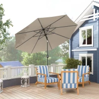 Outsunny Parasol de jardin extérieur Parasol droit inclinable Ø 3 m en métal Rond Polyester 180g/m² manivelle inclinable Gris Clair(m-10)