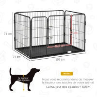PawHut Enclos parc pour chien 4 panneaux en métal grillagé avec Porte Verrouillable, dim. 109L x 74l x 71H cm(m-3)