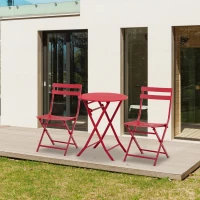 Outsunny Salon de jardin bistro pliable - table ronde Ø 60 cm avec 2 chaises pliantes - métal thermolaqué rouge(m-10)