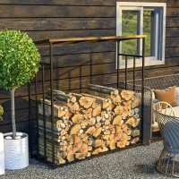Outsunny Abri-bûches support pour bois de chauffage range-bûches en métal et polycarbonate 185 x 67 x 185 cm noir(m-2)