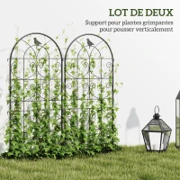 Outsunny Support pour plantes grimpantes avec oiseaux lot de 2 treillis de jardin pour légume vigne fleur métal 50 x 120 cm noir(m-4)
