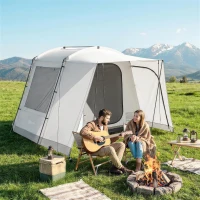 Outsunny Tente arrière de voiture Tente d'auvent de Voiture pour 2 à 4 per. 320 x 280 x 205 cm avec 4 portes, fenêtre, gris(m-10)