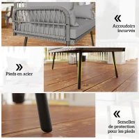 Outsunny Canapé de jardin avec coussins et oreillers 2 places en résine tressée, canapé d'extérieur avec accoudoirs gris foncé(m-7)