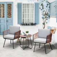 Outsunny Ensemble de jardin en résine tressée 3 pièces cadre en acier 2 fauteuils + table basse coussins inclus teck gris orange(m-10)