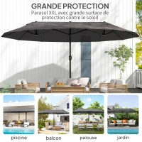 Outsunny Parasol de jardin exterieur parasol double 4,6L x 2,7l x 2,4H m ouverture fermeture manivelle acier polyester haute densité gris(m-7)