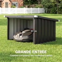 Outsunny Abri Robot Tondeuse Garage pour Robot Tondeuse avec Toit incliné en acier galvanisé, 108 x 86 x 62,5 cm, gris foncé(m-6)