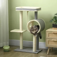 PawHut Arbre à chats griffoir en sisal panier pour chat poteaux à gratter tunnel balles suspendues et perchoirs(m-10)