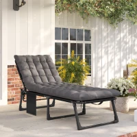 Outsunny Transat pliant large Chaise de jardin avec dossier réglable 5 positions Matelas rembourré Appui-tête Poche latérale(m-2)