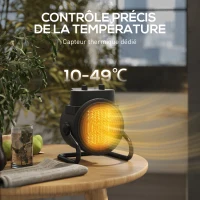 HOMCOM Chauffage d'appoint céramique PTC, radiateur électrique soufflant 2000 W, thermostat réglable, 21,5 x 15,8 x 22 cm, noir(m-6)