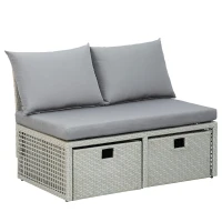 Outsunny Ensemble salon de jardin 3 places 3 pièces - canapé 2 places, pouf, coffre rangement - 4 coussins inclus - résine tressée imitation rotin gris(m-13)