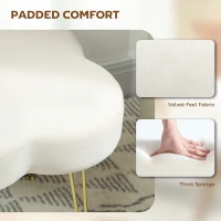 HOMCOM Velvet 4-Leaf Clover Footstool, Vanity Small Ottoman with Hairpin Steel Legs and Thick Cushion, Modern Accent Foot Stool for Living Room, Bedroom, Entryway, Cream(m-5)