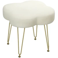 HOMCOM Velvet 4-Leaf Clover Footstool, Vanity Small Ottoman with Hairpin Steel Legs and Thick Cushion, Modern Accent Foot Stool for Living Room, Bedroom, Entryway, Cream(m-1)