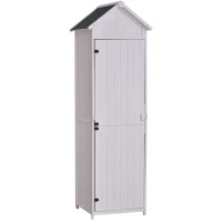 Outsunny Armoire abri de Jardin Remise pour Outils 3 étagères Porte loquet Toit Pente bitumé 68L x 65l x 214H cm pin Massif traité Blanc(m-12)