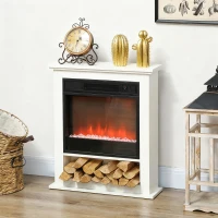 HOMCOM Cheminée électrique 1800W, fausse cheminée décorative, effet flamme à 9 couleurs et 5 luminosité, 62,5x20x72,5cm, blanc(m-10)