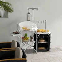 Outsunny Meuble de Cuisine pour le camping avec rangement, table d'extérieur pliante portable en aluminium avec sac de transport(m-10)