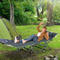 Outsunny Bain de soleil transat chaise longue pliable avec oreiller pochette latérale sac de rangement intégrée métal et tissu oxford 188 x 64,5 x 53 cm gris(m-10)