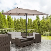 Outsunny Parasol de jardin exterieur parasol double rectangulaire 4,6L x 2,7l x 2,4H m avec ouverture fermeture manivelle, cadre en acier, toile 180 g/m², parasol pour balcon, piscine, marron(m-10)