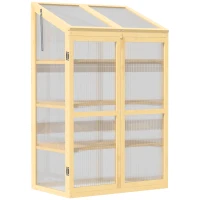 Outsunny Mini Serre de Jardin en Polycarbonate Cadre en Bois 3 étagères dim. 80L x 50l x 130H cm Double Porte Toit ouvrant Bois de Sapin lasuré Marron(m-12)