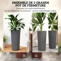 Outsunny Lot de 2 pots de plantes empilables, jardinières hautes en plastique, bac intérieur et trous de drainage, Ø35x60cm, gris(m-4)