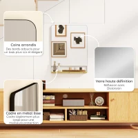HOMCOM Miroir mural 80 x 60 cm avec étagère en bois, miroir rectangulaire moderne avec cadre en métal, noir(m-6)