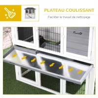 PawHut Clapier en bois pour lapin à 2 étages 4 portes verrouillables plateau coulissant rampe - 117L x 62,5l x 115H cm - bois de sapin gris blanc(m-6)