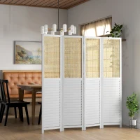 HOMCOM Paravent en bois 4 panneaux 160 x 170 cm séparateur de pièce cloison de séparation pliable en bois - blanc(m-10)
