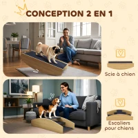 PawHut Bascule Chien Agility Réversible 2-en-1 Escalier pour Chien 3 Marches en Bois 80x39,5x20cm, Bois Naturel(m-4)