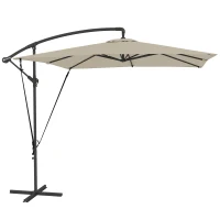 Outsunny Parasol déporté, parasol de jardin extérieur, Toile ajustable, 8 baleines, base en croix et manivelle, 2,5 x 2,5 m, kaki(m-12)