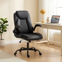 HOMCOM Scaun de birou, scaun ergonomic cu cotiere rabatabile, înălțime reglabilă, funcție de balans, negru(m-2)