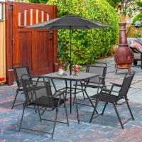 Outsunny Ensemble de jardin 1 table carrée et 4 chaises pliantes salon de jardin en métal époxy pour 4 pers - noir(m-10)