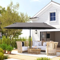 Outsunny Parasol de jardin exterieur parasol double 4,6L x 2,7l x 2,4H m ouverture fermeture manivelle acier polyester haute densité gris(m-2)