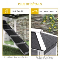 PawHut Clapier en bois pour lapin à 2 étages 4 portes verrouillables plateau coulissant rampe - 117L x 62,5l x 115H cm - bois de sapin gris blanc(m-7)