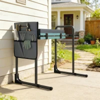 Outsunny Tabouret de jardin pliable agenouilloir de jardin avec coussin rembourré en mousse EVA, poches à outils, gris foncé(m-10)