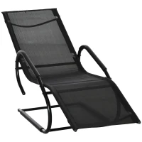Outsunny Chaise longue transat bain de soleil design contemporain grand confort revêtement textilène métal galvanisé dim. 160L x 59,5l x 83H cm noir(m-12)
