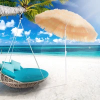 Outsunny Parasol de Plage Jardin Design Hawai 160 cm Raphia Artificiel Beige(m-10)