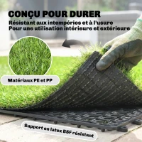 Outsunny Gazon Synthétique 22 Pièces Dalle Gazon Clipsable DIY 25mm Haute Densité Auto-drainant pour Balcon Jardin(m-5)