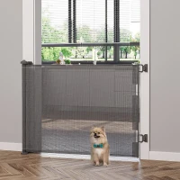 PawHut Barrière escalier chien rétractable opération à une main cadre en alliage d'aluminium tissu mesh 150 x  85 cm gris(m-10)