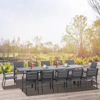 Outsunny Salon de jardin en aluminium et textilène table extensible 8/12 personnes 12 chaises empilables gris(m-10)