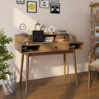 HOMCOM Bureau table post de travail design vintage 3 tiroirs 3 niches pieds en bois massif 110 x 54 x 91,5 cm aspect noyer(m-10)